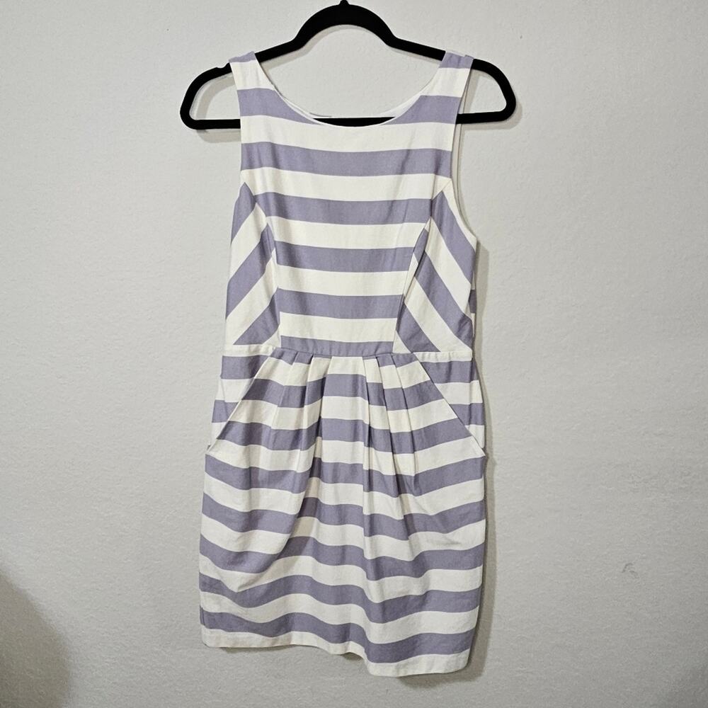 sleeveless midi thick white‎ and lavender strip dress